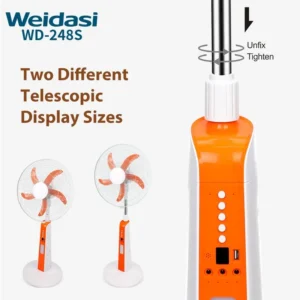 پنکه ایستاده شارژی 18 اینچ ویداسی مدل weidasi WD-248S با چراغ LED و پنل خورشیدی