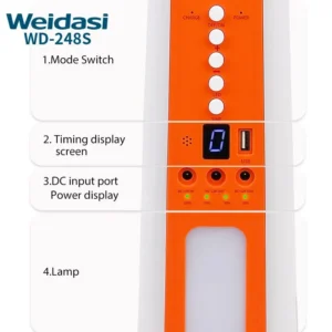 پنکه ایستاده شارژی 18 اینچ ویداسی مدل weidasi WD-248S با چراغ LED و پنل خورشیدی
