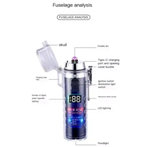 فندک الکتریکی شارژی دارای چراغ قوه Cylindrical Electric Lighter With Flashlight HB-256