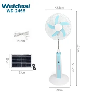 پنکه ایستاده شارژی 16 اینچ ویداسی مدل Weidasi WD-246S (نسخه خورشیدی و ریموت‌دار)
