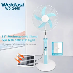 پنکه ایستاده شارژی 16 اینچ ویداسی مدل Weidasi WD-246S (نسخه خورشیدی و ریموت‌دار)