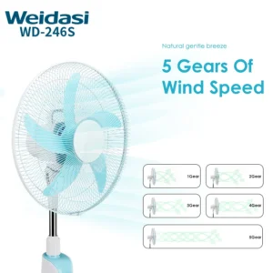 پنکه ایستاده شارژی 16 اینچ ویداسی مدل Weidasi WD-246S (نسخه خورشیدی و ریموت‌دار)