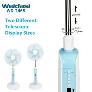 پنکه ایستاده شارژی 16 اینچ ویداسی مدل Weidasi WD-246S (نسخه خورشیدی و ریموت‌دار)